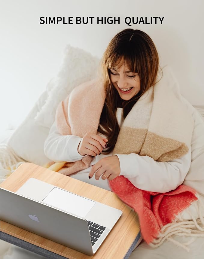 ZEAPTAC Portable Lap Laptop Desk with Pillow Cushion, Fits up to 15.6 inch Laptop, Lap Stand for Bed & Couch & Carpet, Book Tablet/Drawing Board/Computer Laptop Stand - Light Brown Wood