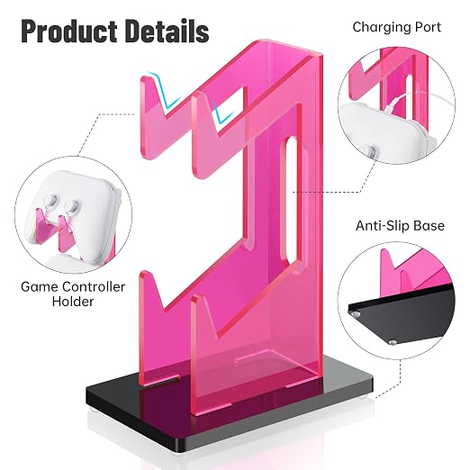 NiHome Rose Pink Acrylic 2-Tier Universal Game Controller Headset Holder Stand for PS5 Xbox ONE Switch Colorful Controller Stand Gaming Accessories Anti-Slip Stable Acrylic Clear Headphone Holder