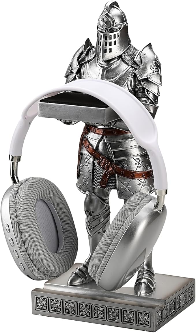 King's Guard Headphone Stand Watch Display Stand Jewelry Bracelet Necklace Holder Trays Towers Warrior Knight Mobile Phone Stand for Office & Home 12.20 Inch (Silver)
