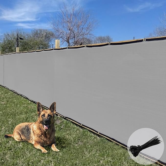 E&K Sunrise 4' x 22' Privacy Fence Screen with Grommets, Outdoor Windscreen Fence Covering Privacy Screen UV Blockage for Backyard Garden Patio, Zip Ties Included (Gray)