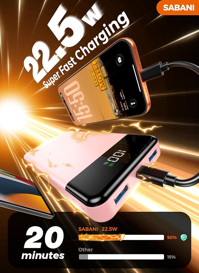 Portable Charger 35000mAh Power Bank - Powerbank with 4 Built in Cables, 22.5W Fast Charging Travel Camping Essential Battery Pack Compatible with iPhone 17 16 15 14 13 Samsung Google, 1 Pack