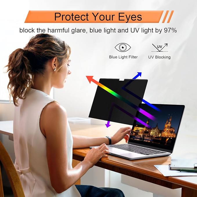 Magnetic 360° Privacy Screen for MacBook Pro 16 Inch (2021-2026, M1, M2, M3, M4, M5, Pro, Max), Removable Anti Glare Blue Light Filter, 4 Way Anti Spy Black Protector for Mac Pro 16In