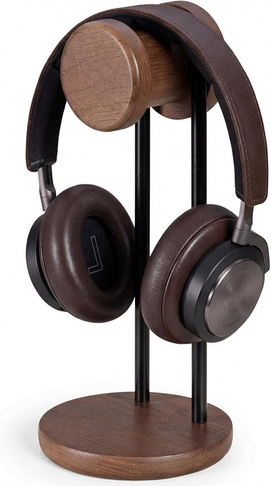 Fenge 11.3" Tall Headphone Stand for Desk, Nature Wood & Metal Headphone Holder with Storage Base, Desktop Headset Stand for Gaming Universal Headphones, Brown