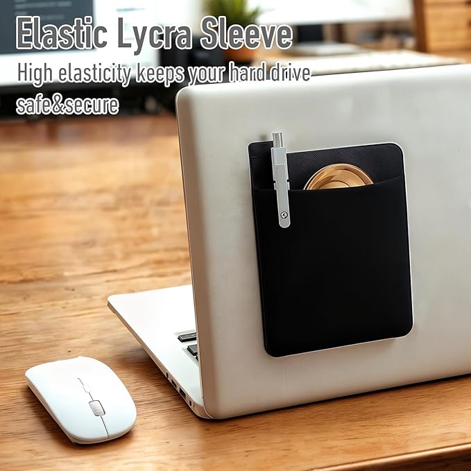 Portable External Hard Drive Carrying Case for Laptop, Adhesive Pouch Holder for Laptop Compatible with External 2.5" HDD, SSD, Magic Mouse, USB Cable and More, Black
