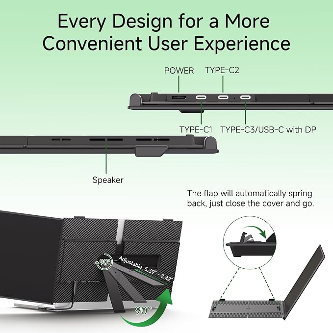 Laptop Screen Extender - 14” Ultra Thin and Light Travel Monitor for Laptop FHD 1080P Portable Second Monitor IPS Screen Display Plug & Play for Mac Windows Android iOS