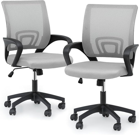 Magshion Ergonomic Office Chair Pack of 2, Mid-Back Mesh Desk Chair, Adjustable Swivel Computer Chair with Lumbar Support & Breathable Backrest for Gaming, Work, Study, 300 Lbs Capacity, Light Gray