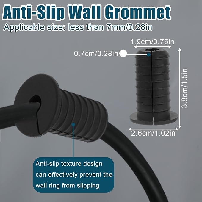 lasuroa 6pcs 3/4in Threaded Cable Grommets for Starlink, Silicone Anti-Slip Cable Routing Kit Split Wall Hole Pass Through Bushing Grommet for Ethernet/TV Wires Waterproof Cord Protection (Black)