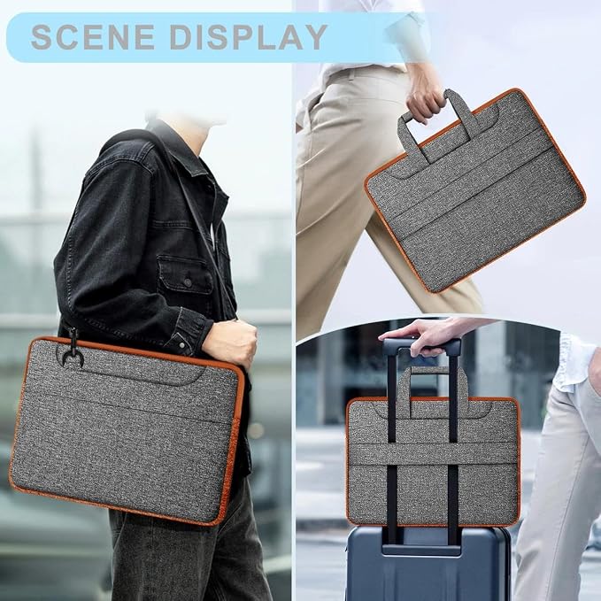 Hseok Laptop Shoulder Bag 17-17.3 inch Case, Durable Shockproof Protective Briefcase with Multi-Pockets Compatible with Lenovo Most 17-17.3 inch HP Acer Dell ASUS MSI Notebooks,Dark gray-orange