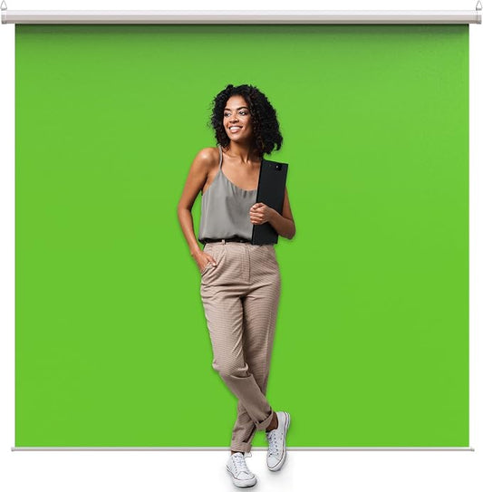 【Wider Style】 KHOMO Gear Green Screen 84 x 84 inch - Extra Large Pull Down Projector Green Screen Backdrop - Portable Collapsible Roll Down Projector Screen