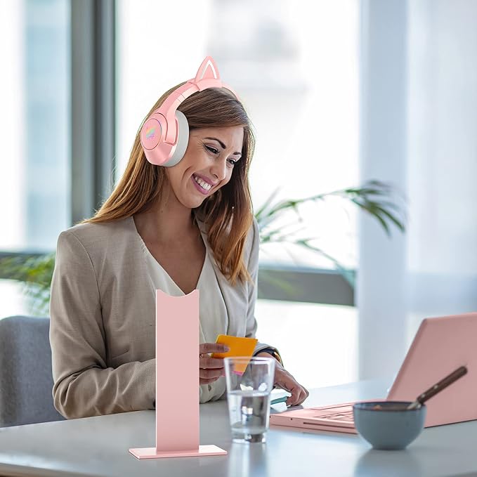 Pink Headphones Stand, Universal Gaming Headset Holder Hanger with Stable Base K9 Cat Ear Headset(Not Included) and All Headphones
