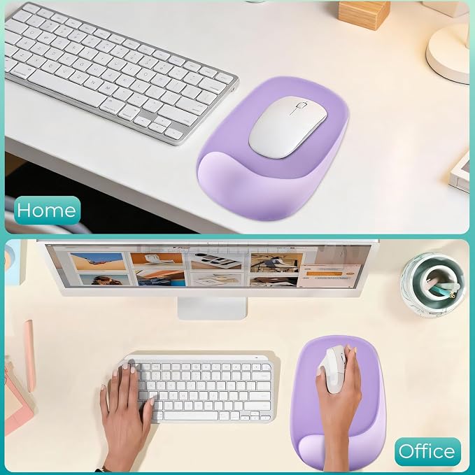 Mouse Pad with Wrist Rest Support, Ergonomic Mousepad with Comfortable Gel Cushion, Gaming Mouse Pad with Non-Slip PU Base, Relieve Pain Relief, for Home Office Computer Laptop, Purple