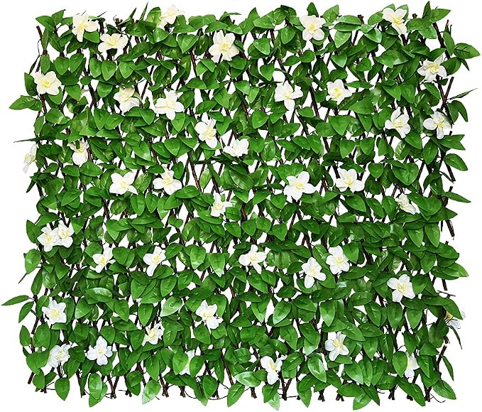 GLANT Expandable Fence Privacy Screen for Balcony Patio Outdoor,Decorative Faux Ivy Fencing Panel,Artificial Hedges (Single Sided Leaves) (1, Green-Flowers)