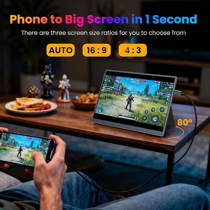 Portable Monitor 10.5 inch 1280P 420 Nits100% sRGB Ultra-Slim Travel Monitor, HDR 16:10 Display with Adjustable Stand &Speakers USB-C HDMI, External Monitor for Laptop PC Phone