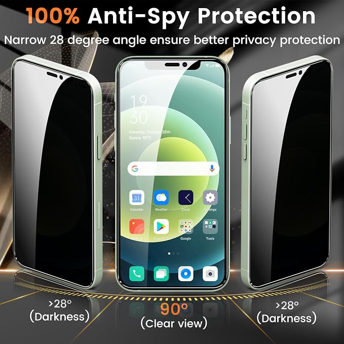 Lesakit 3+3 Pack Privacy Screen Protector for iPhone 12 6.1-Inch with 3 Pack Camera Lens Protector, Anti Spy Tempered Glass Film 9H Hardness Bubble Free Case Friendly