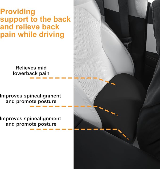 Memory Foam Lumbar Support Pillow for Tesla Model 3 Model Y Model S/X Cybertruck Model 3 Hidden Model Y Juniper Accessories - Mid/Lower Back Support Cushion for Car Seat (Black)