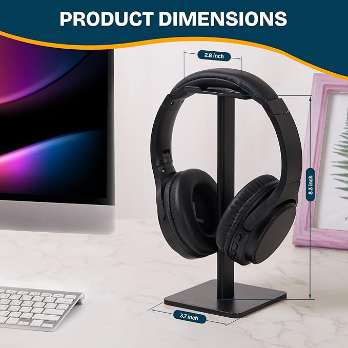 Headphone Stand for Desk - U Shaped Universal Headset Holder with Flexible Headrest, Sturdy Gaming Headphone Holder for Desk, Anti-Slip Base Headset Stand, Compatible with Most Headphones (Black)