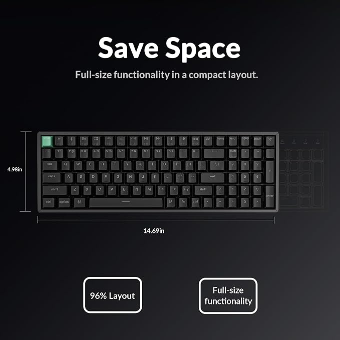 Keychron K4 HE 96% Wireless Hall Effect Keyboard with Number Pad, Rapid Trigger Magnetic Switches, QMK Launcher, 2.4GHz/Bluetooth/Wired, Mac & Windows, Aluminum Frame, Black (Shine-Through)