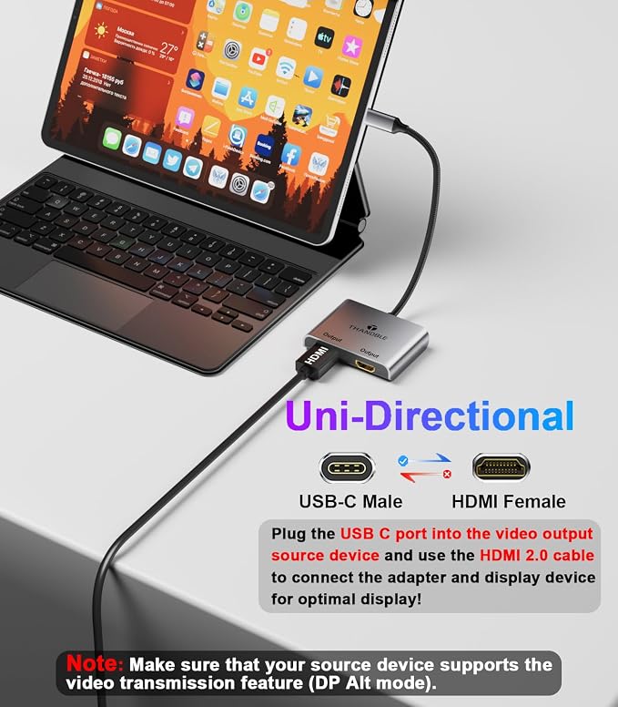 USB C to Dual HDMI Adapter (4K@60Hz) Type C (Source) to HDMI(Display) Splitter and USB C Converter Supports Extended Display of Dual Monitors, for MacBook, LenovoYoga, Thinkpad, Dell XPS,etc