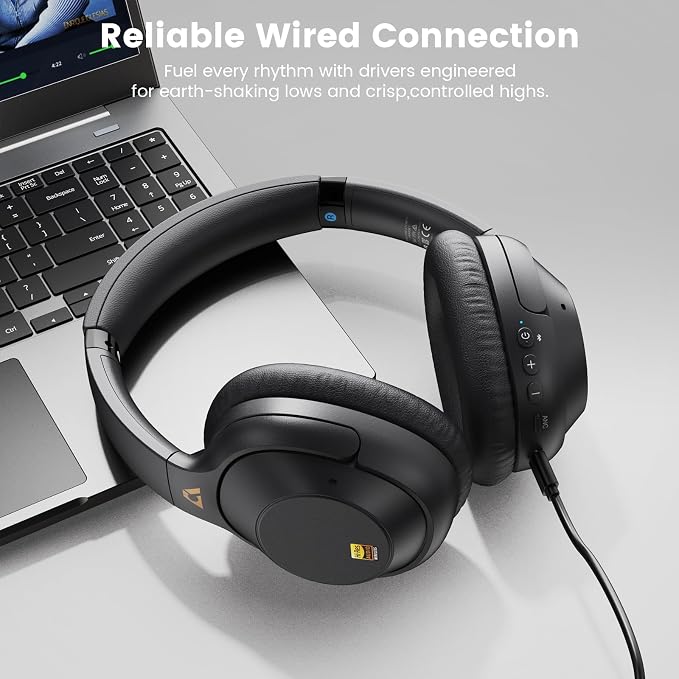 Riibox by 1Mii Y7Pro Hybrid Active Noise Cancelling Headphones, LDAC Hi-Res Audio, 100H Playtime, Bluetooth 6.0, Customize EQ via App, Comfort Fit Wireless Over-Ear Headphones for Home Office Travel