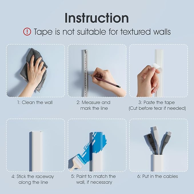 Wire Covers for 2 Cords TV on Wall, 47in Paintable Cable Hider, Medium Cable Management Kit, Cord Hiding for Wall White, W0.95in H0.47in