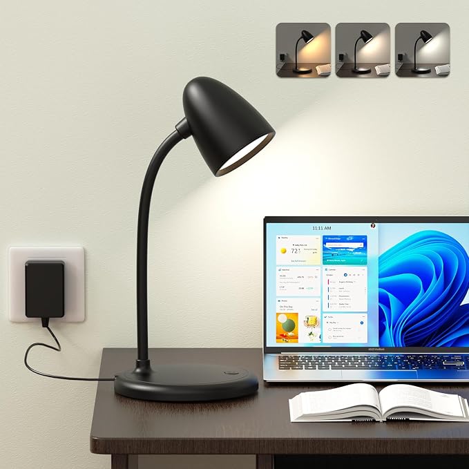 LED Desk Lamp for Home Office,3 Light Colors,Table Lamp,Dimmable Reading Light for Bedside Small Desk Lamp for College Dorm Room,Bedroom Desk Light