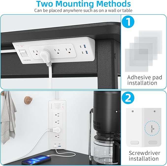Electrical Outlet Extender with USB C, Flat Wall Plug Extension Cord with 4 Sockets, Surge Protector Power Strip 15 Amps/1200 Joules, 6.5 Ft Multi-Plug Extension Cable for Home Office Dorm, White