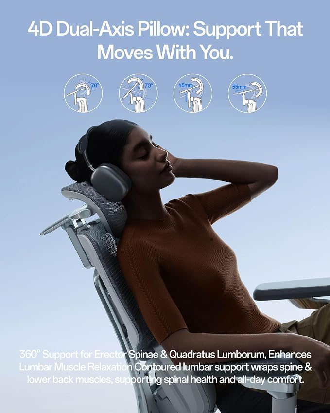 Hbada X7 Smart Ergonomic Chair, Office Chairs, Fully Automated Lumbar Tracking, 4D Adjustable Headrest, 720° Adjustable Armrests, Ventilated Seat Cushion, Swivel, Grey