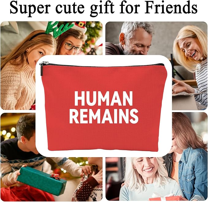 ZUYUROU Funny Human Remains Makeup Bag, Dark Humor True Crime Gifts for Women, Canvas Cosmetic Pouch for Travel and Purse Organization, Spooky Goth Novelty Zipper Pencil Case Red
