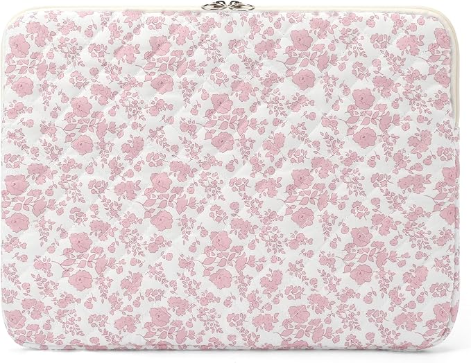 Puffy Laptop Sleeve 13-15.6 Inch Cute Quilted Laptop Protective Case Padded Floral Computer Sleeve for MacBook (B-Pink Floral, 11 Inch)