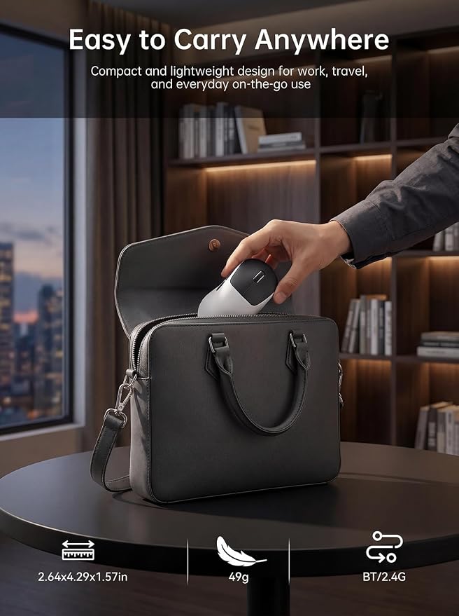 hunart H6 49g Wireless Mouse, Bluetooth & 2.4GHz Rechargeable Mouse, Lightweight Silent Ergonomic Mouse with USB-C Charging, Portable Right-Hand Office Mouse for Laptop, PC, Mac (Black and White)