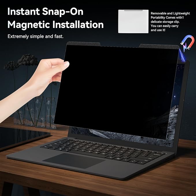 Magnetic 13.3 Inch Laptop Privacy Screen for 16:9 Computer Monitor, Removable Anti Glare Blue Light Filter Protector, 13 In Privacy Shield Compatible with Lenovo Hp Dell Acer Asus Thinkpad Envy Xps