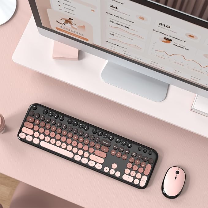 MOFII Wireless Keyboard and Mouse Combo, 2.4GHz Retro Typewriter Keyboard Full Size, Quiet Click Mouse, USB Receiver Plug and Play, for PC, Laptop, Desktop, Windows (BlackBerry Gradient)