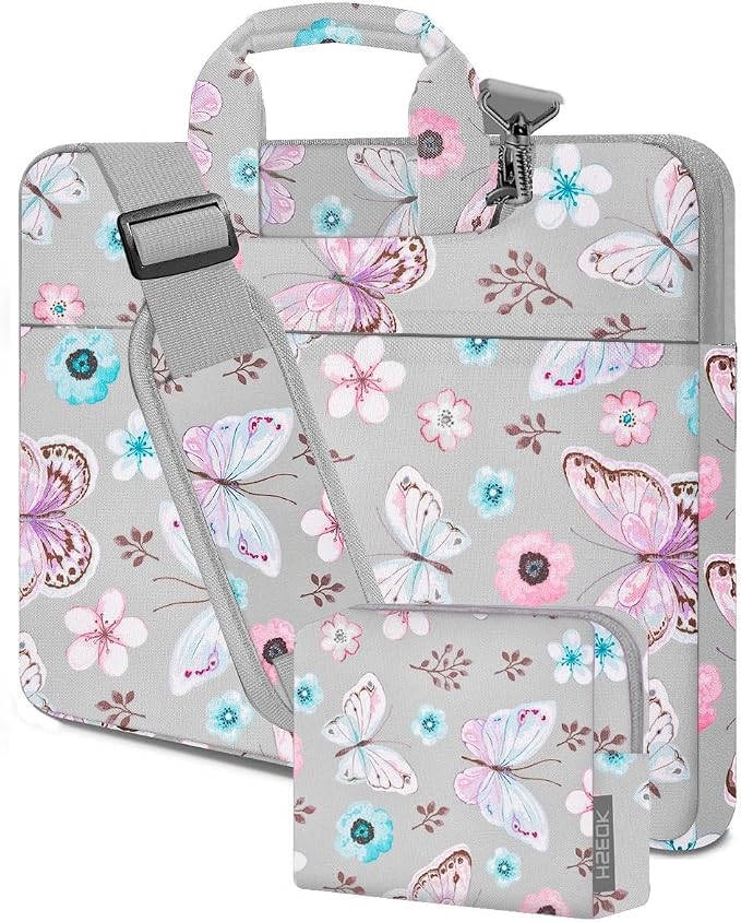 Hseok Laptop Shoulder Bag 17-17.3 inch Case, Durable Shockproof Protective Briefcase with Multi-Pockets Compatible with Lenovo Most 17-17.3 inch HP Acer Dell ASUS MSI Notebooks,Butterfly flower