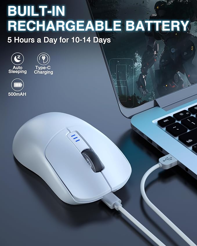 AULA SC580 Wireless Gaming Mouse, Tri-Mode 2.4G/BT5.0/USB-C Gaming Mouse, 12000 DPI Rechargeable Wireless Mouse with 6 Programmable Buttons, Ergonomic Computer Mouse for Laptop/PC/Mac/Tablet