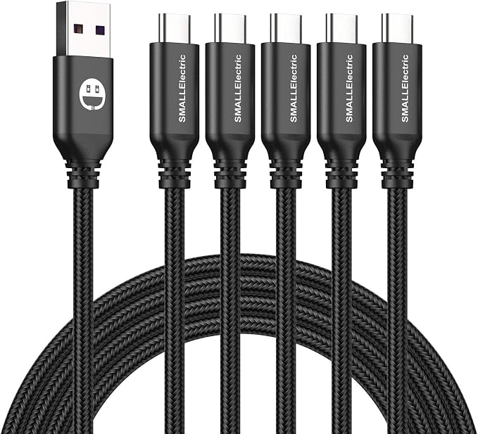 USB Type-C to A Cable 5pack 6ft Braided Fast Charging 3A Quick Charger Cord, 6 Foot Compatible iPhone 17/17 Pro/16e/16/15 Pro Max,Samsung Galaxy S10 S9 S8 Plus, Note 10 9 8, LG V50 V40 G8 G7(Black)
