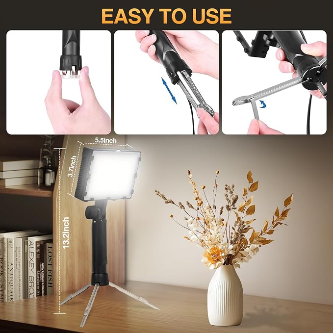 EMART 60 LED Continuous Portable Photography Lighting Kit for Table Top Photo Camera Video Recording Studio Light Lamp with Adjustable Tripod Stand & Color Filters - 2 Packs