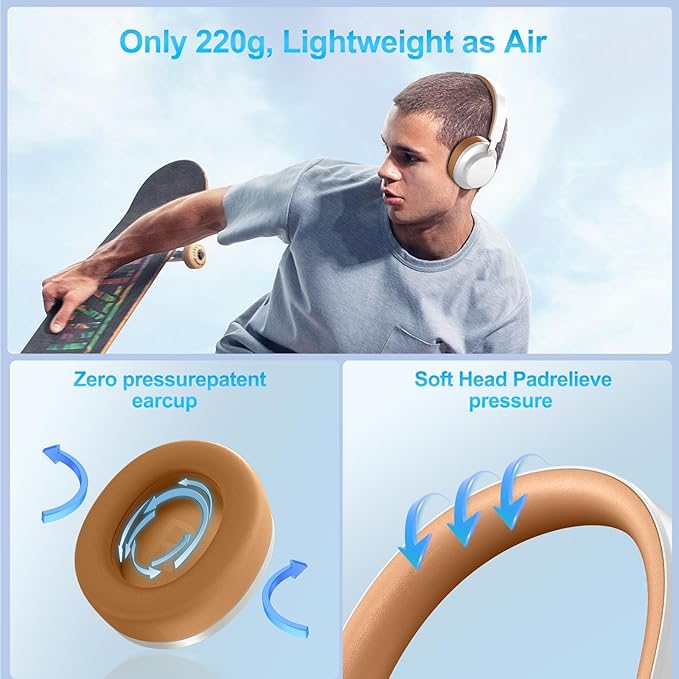 Over Ear Headphones Wireless Bluetooth, Noise Cancelling Headphones Bluetooth with Microphone, Cancelling Wireless Headphones Over Ear, 65h Playtime, Clear Calls, Comfort Fit For Travel (Grey Brown)