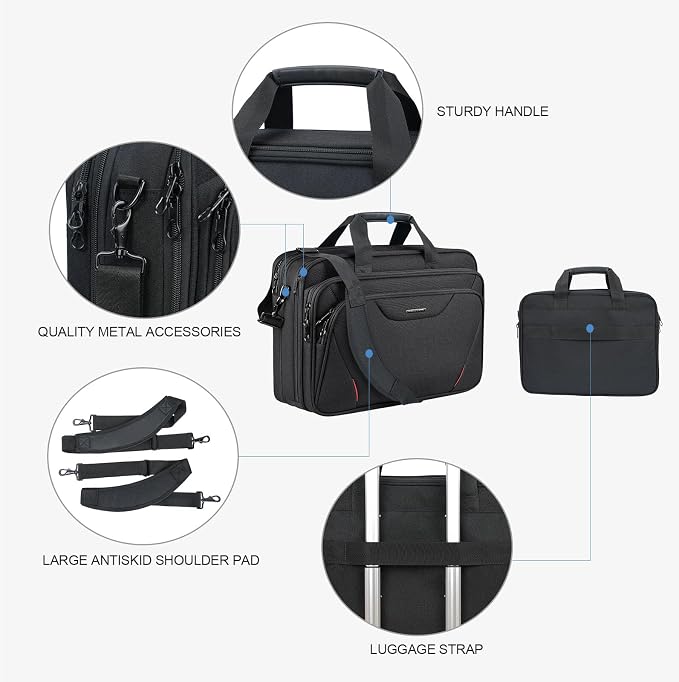 KROSER Laptop Bag Premium Laptop Briefcase Fits Up to 17.3 Inch Laptop Expandable Water-Repellent Shoulder Messenger Bag Computer Bag for Travel/Business/Men/Women-Black/Red