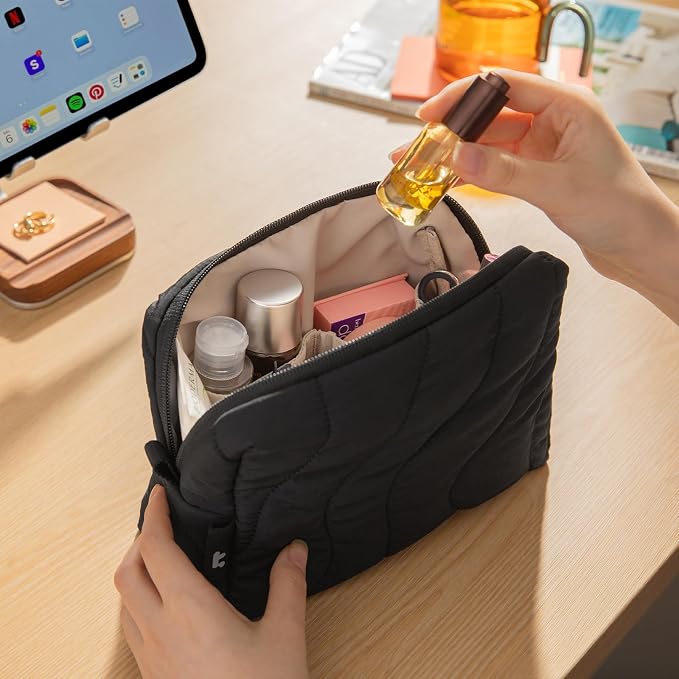 tomtoc Electronics Organizer Travel Case, Soft Puffy Organizer Bag Birthday Gifts Travel Essentials for Women Girls, Portable Accessory Tech Pouch Storage for Charger, Cord, Cable, Phone
