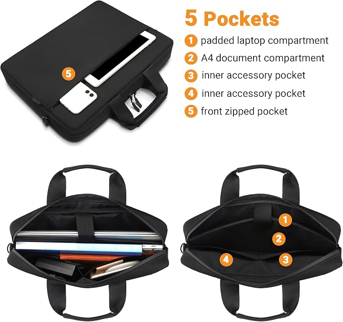 TECOOL Laptop Bag 15 15.6 16 Inch, Waterproof Laptop Case Sleeve Messenger Bag Briefcase with Shoulder Strap for 15 15.6 16 Inch Lenovo HP Dell Acer ASUS Notebook, MacBook Pro 16, Black