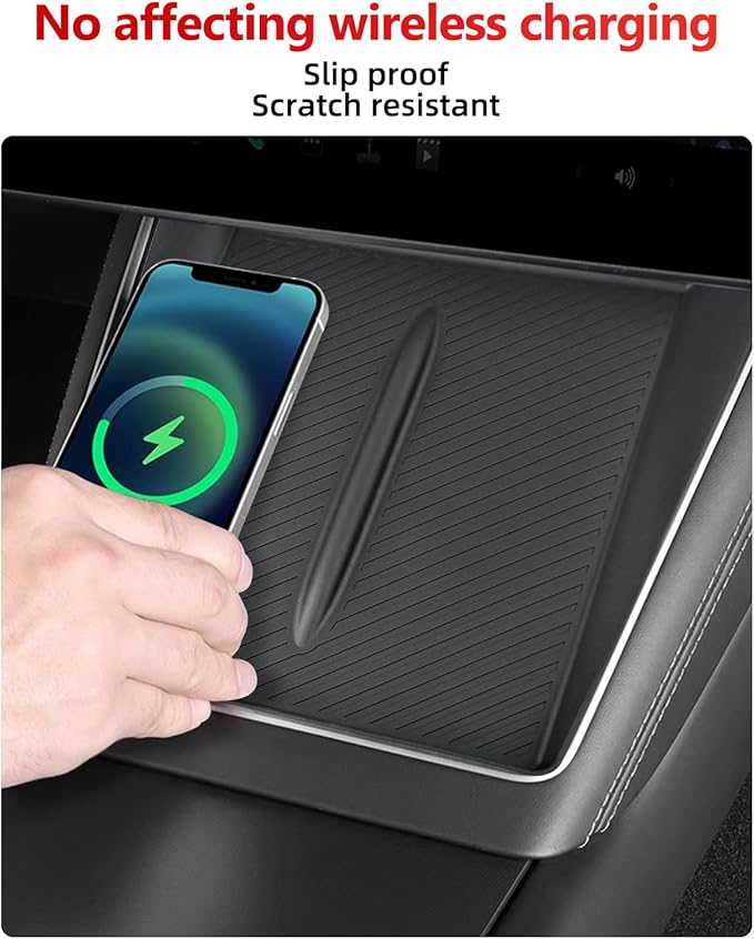 Black Center Console Silicone Mat Conpatible vith Tesla Model 3 Highland 2024-2026, Waterproof Spill Proof Center Console Liner Pad, Non-Slip Vireless Charging Friendly Interior Accessories(Style A)