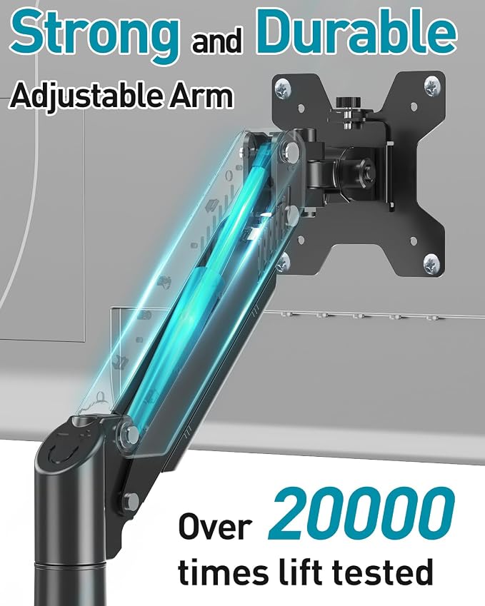 Single Monitor Arm Desk Mount Fits 13 to 32 inch Computer Screens, Holds 4.4 to 22lbs Display VESA Mount, Adjustable Monitor Stand with Clamp/Grommet Mounting Base, 75/100mm Bracket, Black, Freelift