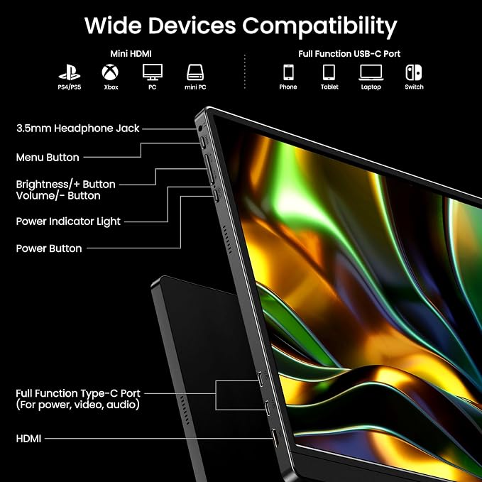 VILVA 17.3'' Portable Monitor 2.5K QHD 165Hz Gaming Display, Ultra-Slim Metal Body, Built-in Stand, USB-C HDMI External Monitor for Laptop, PC, PS5, Xbox, Switch