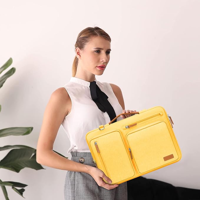 MOSISO 360 Protective Laptop Shoulder Bag,15-15.6 inch Computer Bags Compatible with MacBook Pro 16 inch, HP, Dell, Lenovo, Asus Notebook,Side Open Messenger Bag with 4 Zipper Pockets, Yellow