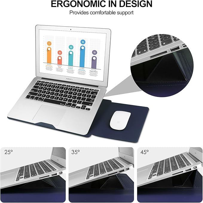 HoYiXi 13.3'' /13.6'' Laptop Sleeve Case Leather Bag with Stand Compatible with MacBook Pro 14/MacBook Air 13(M1 M2)/13.3'' Yoga/Dell XPS 13/HP/Matebook 14'' Laptop case, Blue