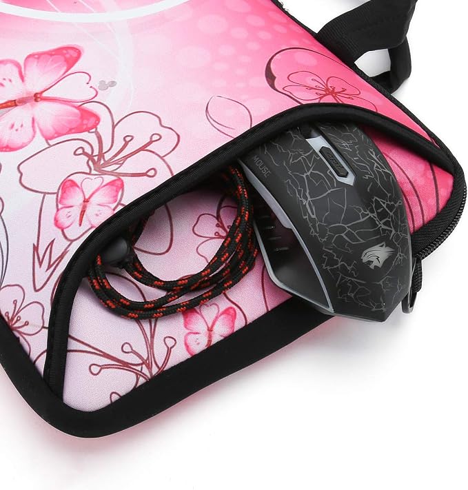 RICHEN 10 inch Messenger Bag Carrying Case Sleeve with Handle Accessory Pocket Fits 7 to 10-Inch Laptops/Notebook/Kids tablet (7-10.2 inch, Pink Butterfly)