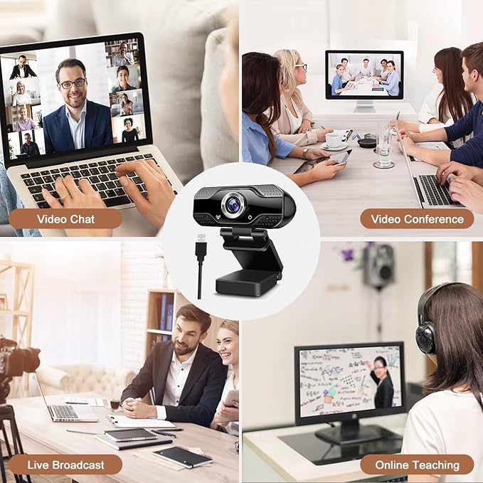 2K HD Webcam with Microphone, Noise Cancellation, Privacy Cover, Wide-Angle Lens, Auto Light Correction, Plug & Play USB Webcam for Laptop, Desktop, PC, Zoom, Skype, Stream (2K)
