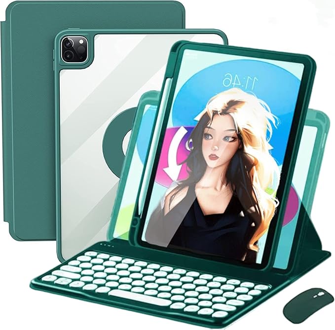 Vertical Keyboard Case for 10.2" iPad 9/8/7 with Mouse, Case with Keyboard Mouse Combo, Magnetic-Teal