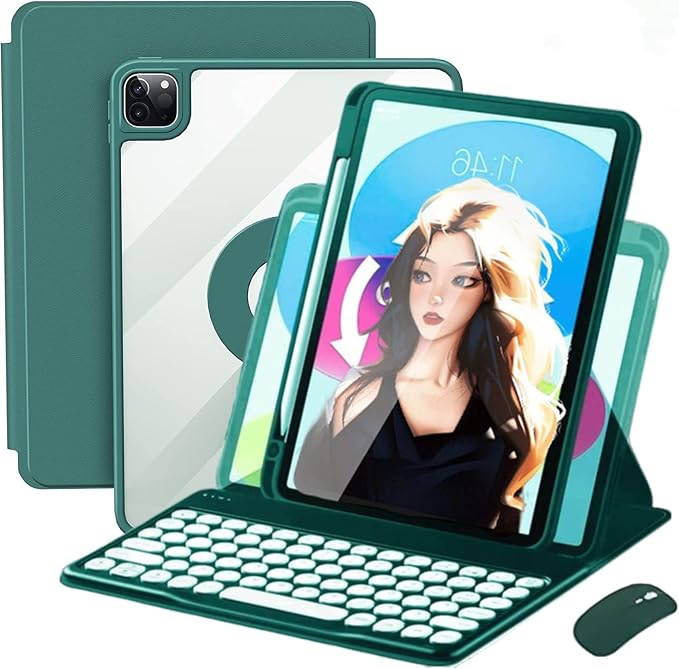 Vertical Keyboard Case for iPad 11 inch 2025(A16) with Mouse, Aslo for iPad 10 2022 with Pencil Holder, Magnetic Rotating Clear Case (Magnetic-Teal)