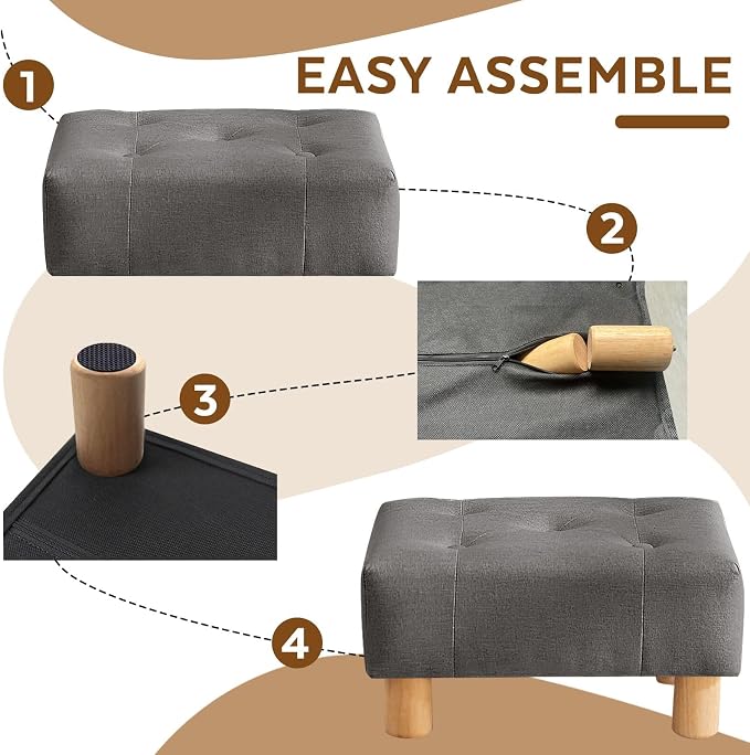Small Foot Stool Ottoman, Linen Footstool Ottoman Foot Rest for Couch, Rectangle Footstools and Ottomans Small for Living Room, Entryway and Bedroom (Gray)